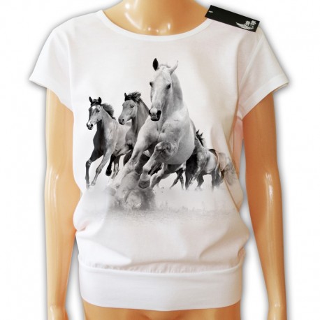 Bluzka luźna damska biała z końmi 