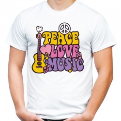 koszulka z napisem peace love music