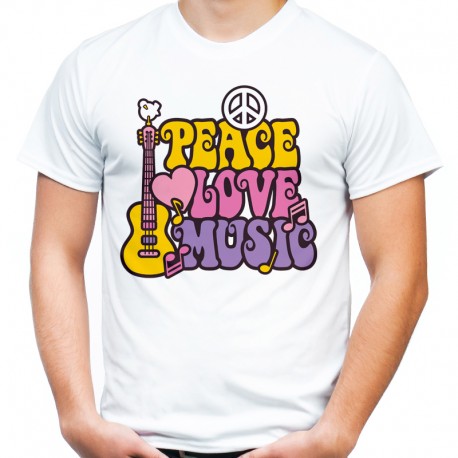 koszulka z napisem peace love music