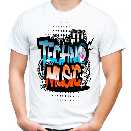 koszulka z napisem techno music