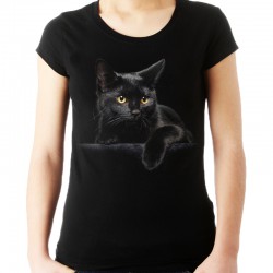 Koszulka damska czarna z Kotem 